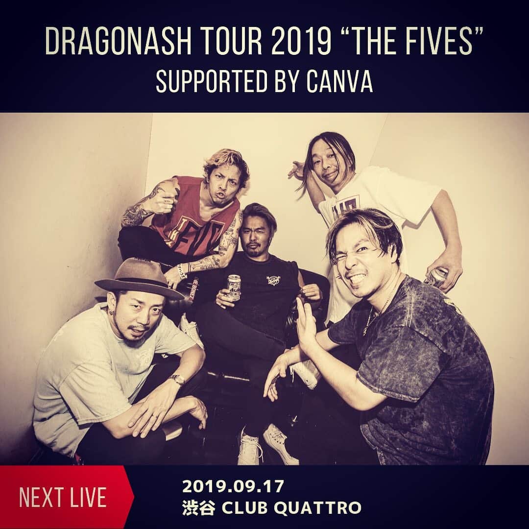 Dragon Ashさんのインスタグラム写真 - (Dragon AshInstagram)「明日10/1の22:00- スペースシャワーTV  「モンスターロック」 DRAGONASH TOUR 2019 “THE FIVES” supported by Canva 98年TOUR 