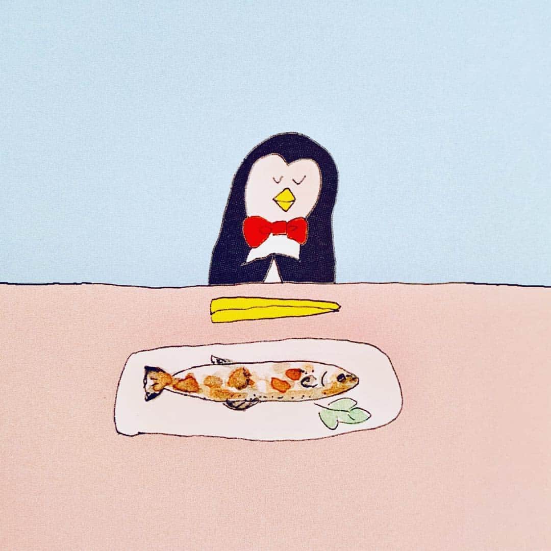 ハルペイさんのインスタグラム写真 ハルペイinstagram ペンギンの日ですから いただきます 鮎の塩焼き 好き 世界ペンギンの日 世界ペンギンデー Worldpenguinday ペンギン Penguin Harupei Doodle Draw Drawing Illustrator Illustration
