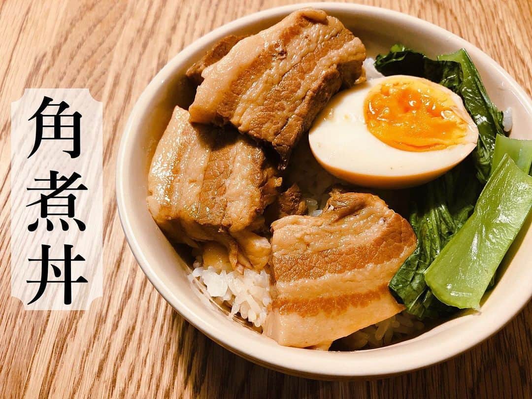 yuxuki wagaのインスタグラム：「豚の角煮。を丼にして。 たっぷり煮込んで、更に一晩寝かせて旨味をたっぷり染み込ませて。 月1角煮デーあってもいいなあ。」