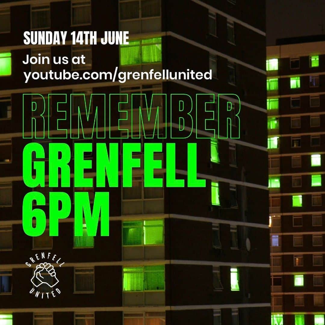 アデルのインスタグラム：「Today, Sunday, is 3 years since #Grenfell. 72 lives will be forever in our hearts. Join with me & @grenfell_united to REMEMBER at 6pm on youtube.com/GrenfellUnited - to Show that we’re still united for change & justice. Follow @grenfell_united for more info. 💚  #Grenfell #Demandchange」