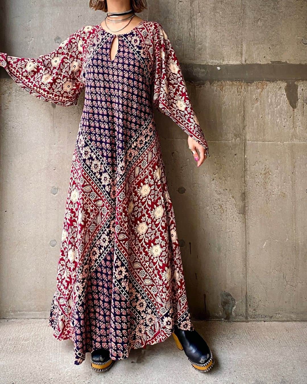 ビンテージ 70s パキスタン ジッパー ドレス ワンピース 希少 美品 ...