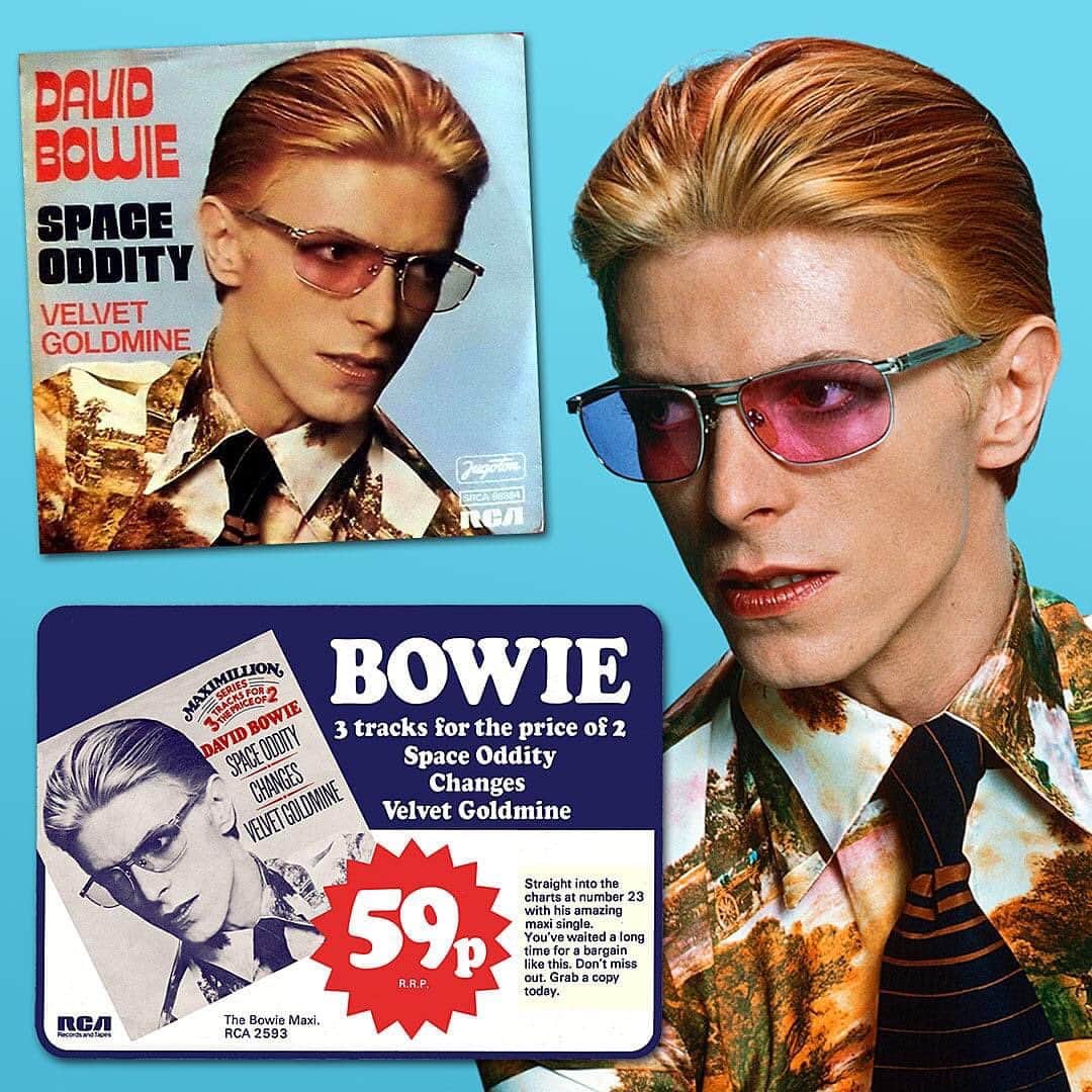 デヴィッド・ボウイさんのインスタグラム写真 - (デヴィッド・ボウイInstagram)「SPACE ODDITY 45 REISSUED 45  YEARS AGO TODAY “I'll be your King Volcano...” In the very same week that David  Bowie achieved his first ever #1 US single with Fame (