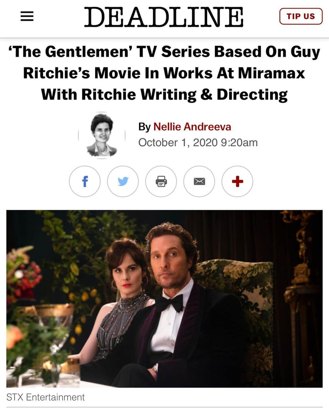 ガイ・リッチーのインスタグラム：「I actually wrote #TheGentlemen as a TV series but was persuaded to make it as a film instead. Rather pleased that it’s going to be a premium series now.」