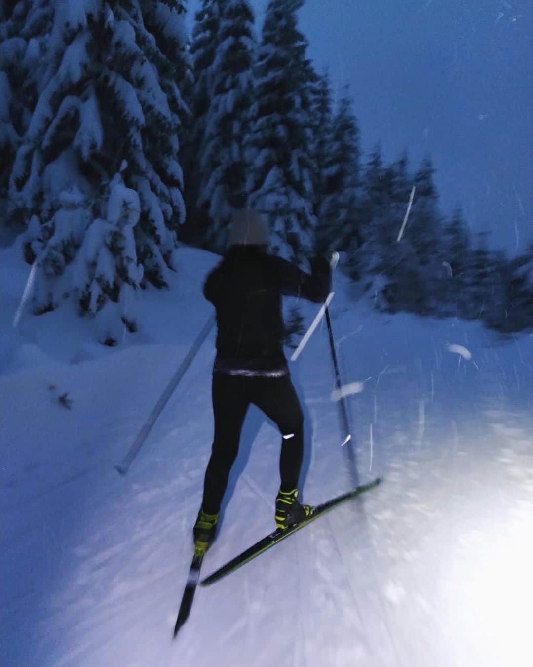 八木愛莉のインスタグラム：「Evening cross country ski 🎿 ﻿ ﻿ 初めての夜クロスカントリー。﻿ 暗いと実際より速く感じて上手になった気分。﻿ ﻿ #crosscountryskiing#mountain#snow#trainingcamp#skilife#winterprep#wintertraining#クロスカントリースキー#2年ぶり#いつもへっぴり腰#かっこよく滑りたい#冬トレ」