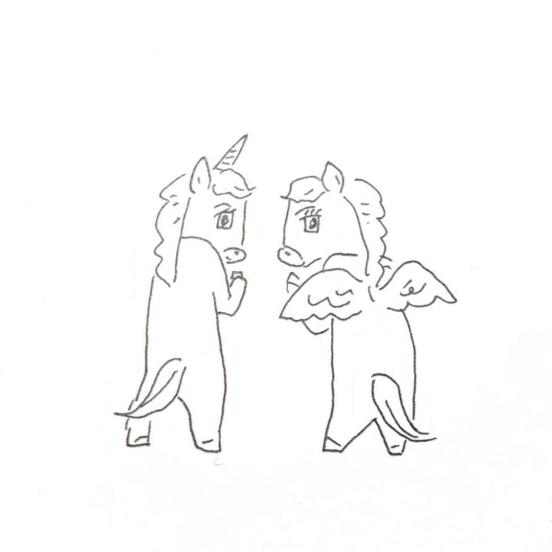 ハルペイさんのインスタグラム写真 ハルペイinstagram ペガサスは翼 ユニコーンはツノだよ お仕事で描いて改めて知ることいろいろあるよ ペガサス ユニコーン Pegasus Unicorn Harupei ハルペイ Doodle Draw Drawing Illustrator Illustration