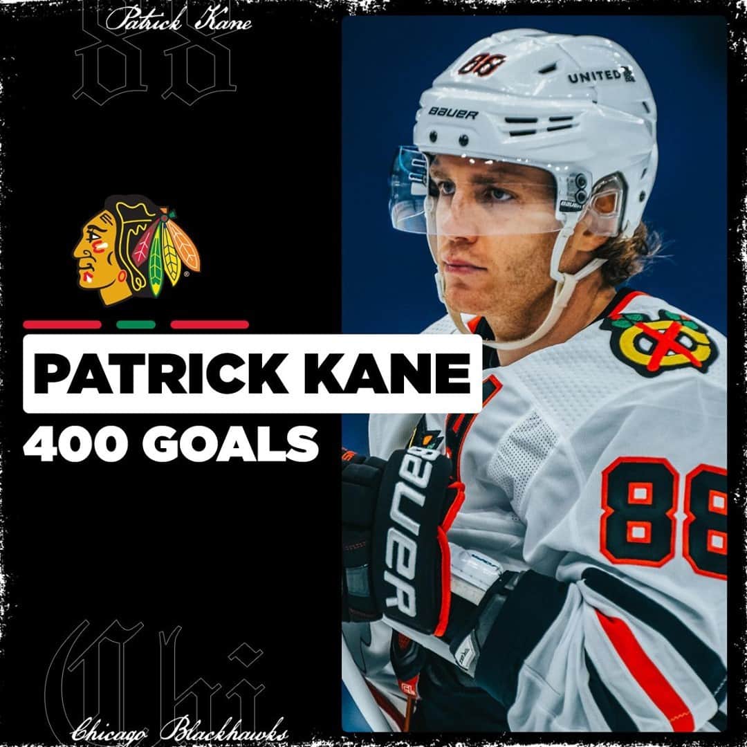 NHLのインスタグラム：「Yet another career milestone for Patrick Kane.  Congrats on goal No. 4️⃣0️⃣0️⃣!」