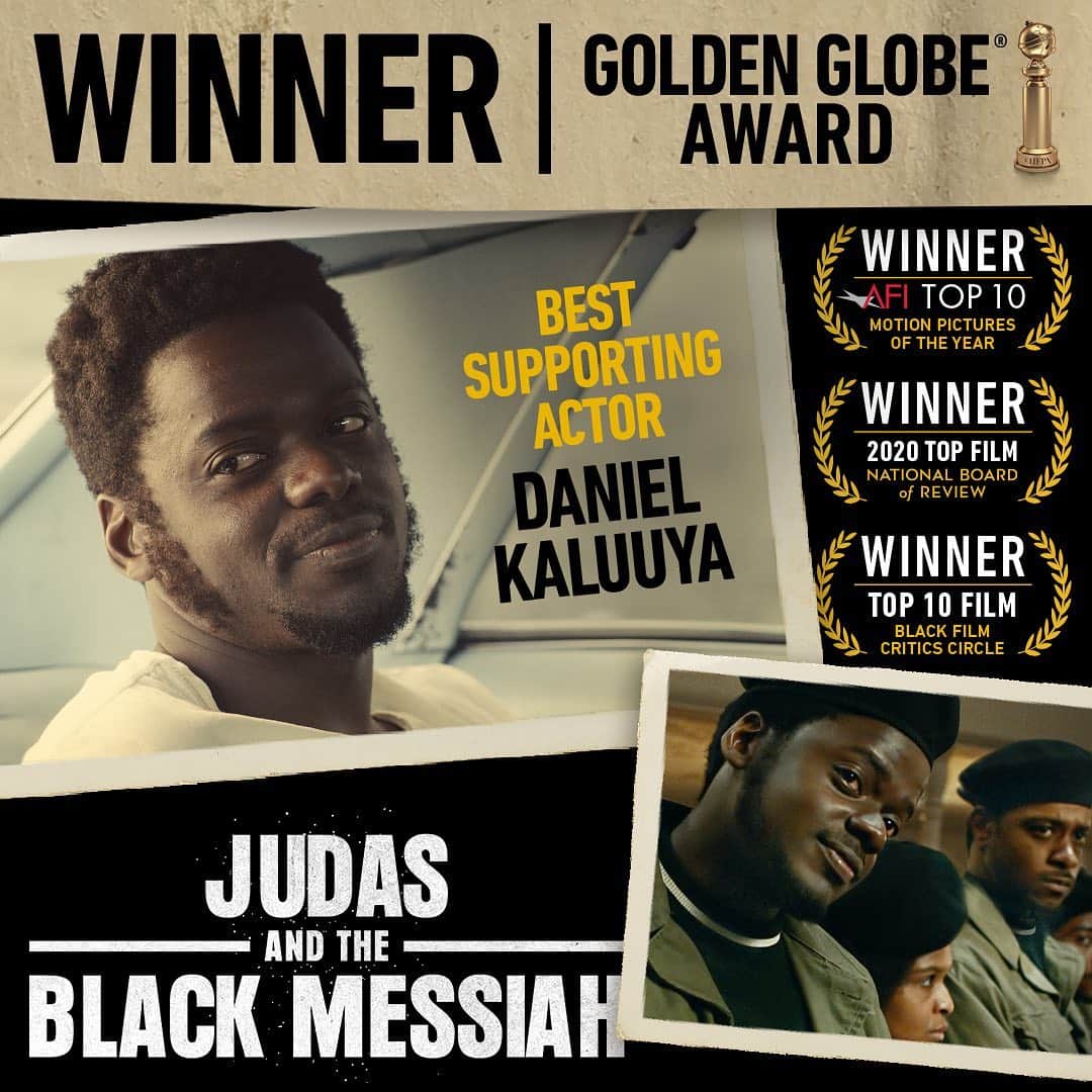 Warner Bros. Picturesのインスタグラム：「Congratulations to #JudasAndTheBlackMessiah’s @danielkaluuya on his #GoldenGlobes win for Best Supporting Actor – Motion Picture.   While we celebrate Daniel’s win, we also fully acknowledge the need for actionable change within the HFPA. This is the opportunity to push the Golden Globes to expand HFPA voter representation to truly represent the many communities and voices within our industry.」