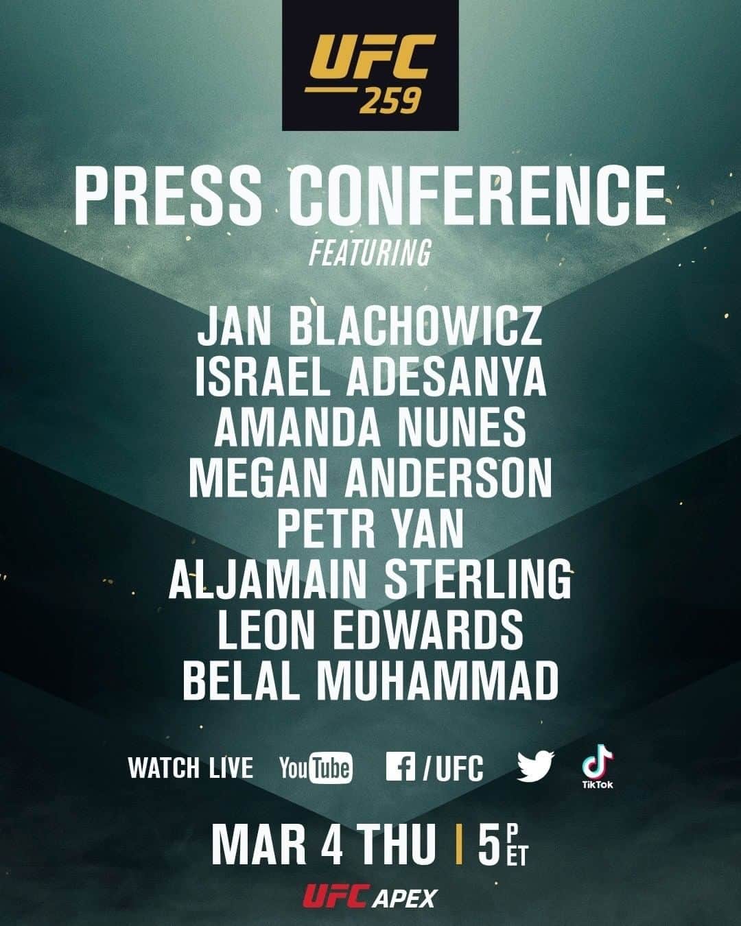 UFCのインスタグラム：「OFFICIAL. The #UFC259 Press Conference is slated for Thursday afternoon 🎤」