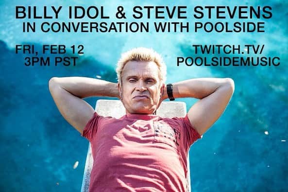 ビリー・アイドルのインスタグラム：「@SteveStevens and I will be joining @poolside tomorrow on @twitch to talk about the new ‘Eyes Without A Face’ remix and taking some questions from fans via the chat. Join us tomorrow at 3:30pm PT at: twitch.tv/poolsidemusic」