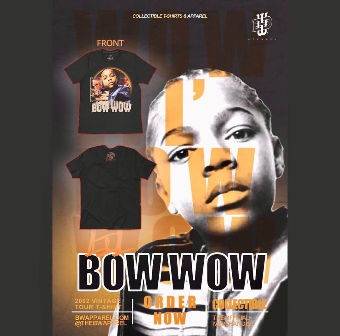 バウ・ワウのインスタグラム：「This is for my Day 1’s! The vintage ”Lil Bow Wow TOUR TEE” is now available for pre order! We gone take it back to the early 2000’s with this one! Iconic!  🔥 #BewareofDog #lilbowwow   @thebwapparel  BWAPPAREL.com  INFO IN BIO」