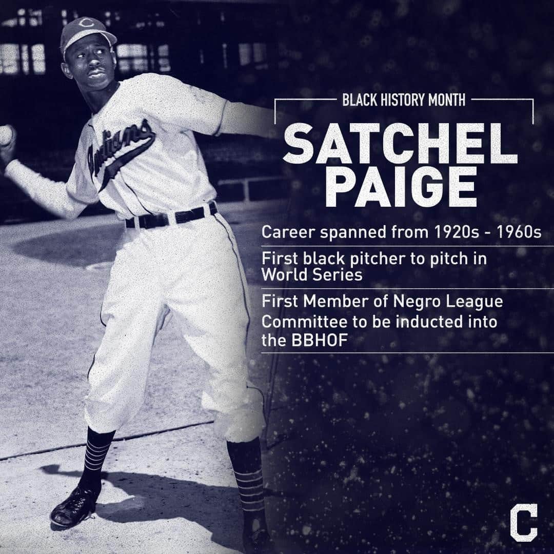 クリーブランド・インディアンスのインスタグラム：「For our Black History Month Cleveland Baseball series, we spotlight one of the all-time greats: Satchel Paige.  Satch's unparalleled career spanned five decades including pitching in the 1948 World Series.」