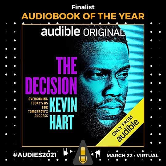 ケビン・ハートのインスタグラム：「The Decision is nominated for an Audie Award! @audible ....THIS IS CRAZY....I’m nominated for Audiobook of the YEAR. Win or loose this is an amazing honor. Thank you to all of my fans that have supported me over the years and that have supported this audiobook!!!!!! #Audies2021 #TheDecision」