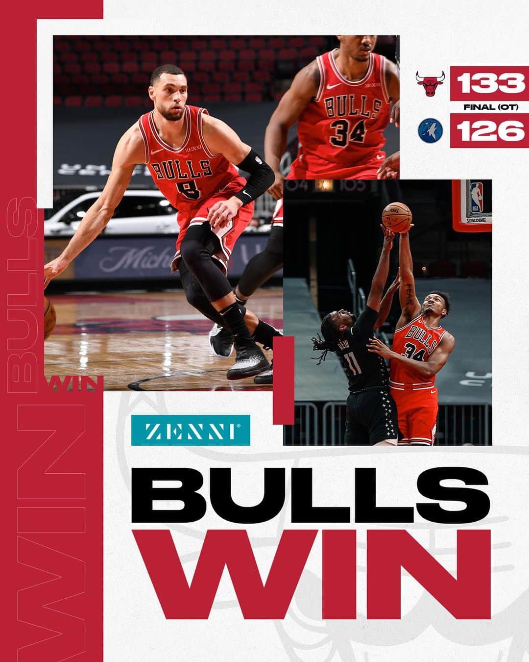 Chicago Bullsのインスタグラム：「BULLS WIN!! FIVE WINS FROM OUR LAST SIX GAMES!! 35 POINTS FOR @ZACHLAVINE8」