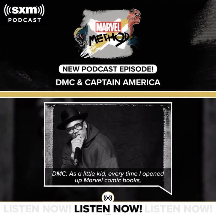 Marvel Entertainmentのインスタグラム：「@KINGDMC of iconic hip hop group Run-DMC joins @MethodManOfficial to talk about his earliest comic book memories and his passion for Captain America on the first podcast episode of #MarvelMethod! 🎧 Listen for free now at Marvel.com/MarvelMethod」