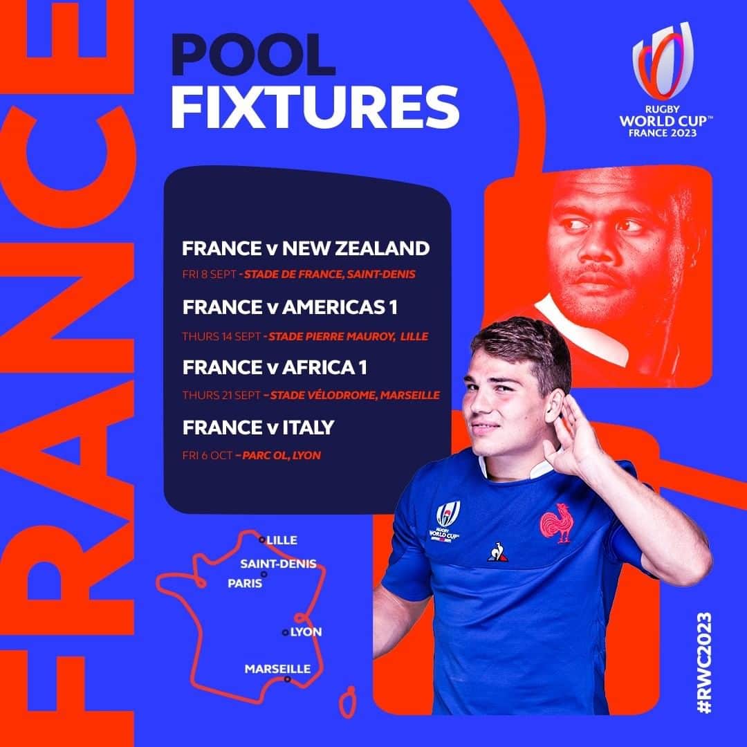 ラグビーリーグ・ワールドカップのインスタグラム：「Pool A has got so much to get excited about, including a blockbuster opening match! 🤩  #RWC2023 #RugbyWorldCup #rugby #rugbygram #NewZealand #France #Italy」