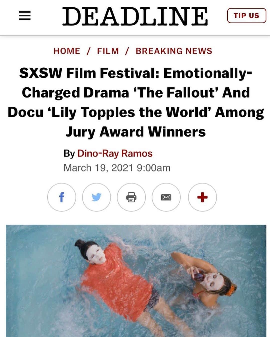 マディー・ジーグラーのインスタグラム：「the fallout won the grand jury prize for best film at sxsw !!!!!! and @meganparkithere won the brightcove award for director on the rise !!!!! i’m so honored and proud to be apart of this film. 😭❤️thank you so much @sxsw」