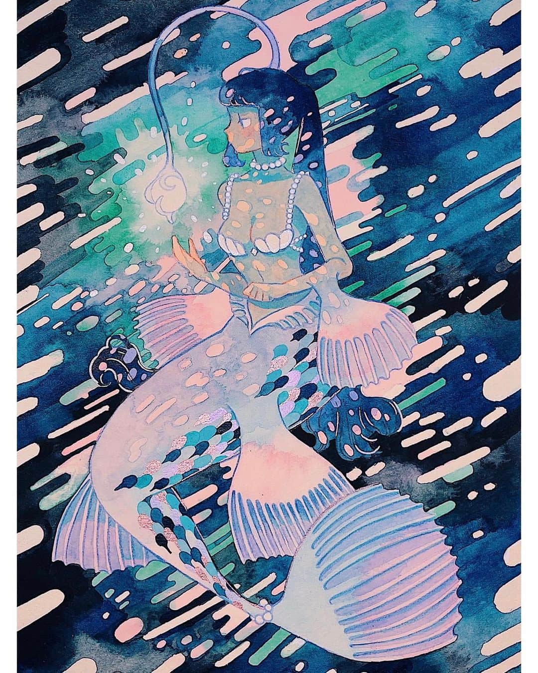 meyocoのインスタグラム：「My artwork for @gallerynucleus MerMay 2021 exhibition. Opening reception is this Saturday! Make sure to check out their page for more info! 🌊✨」