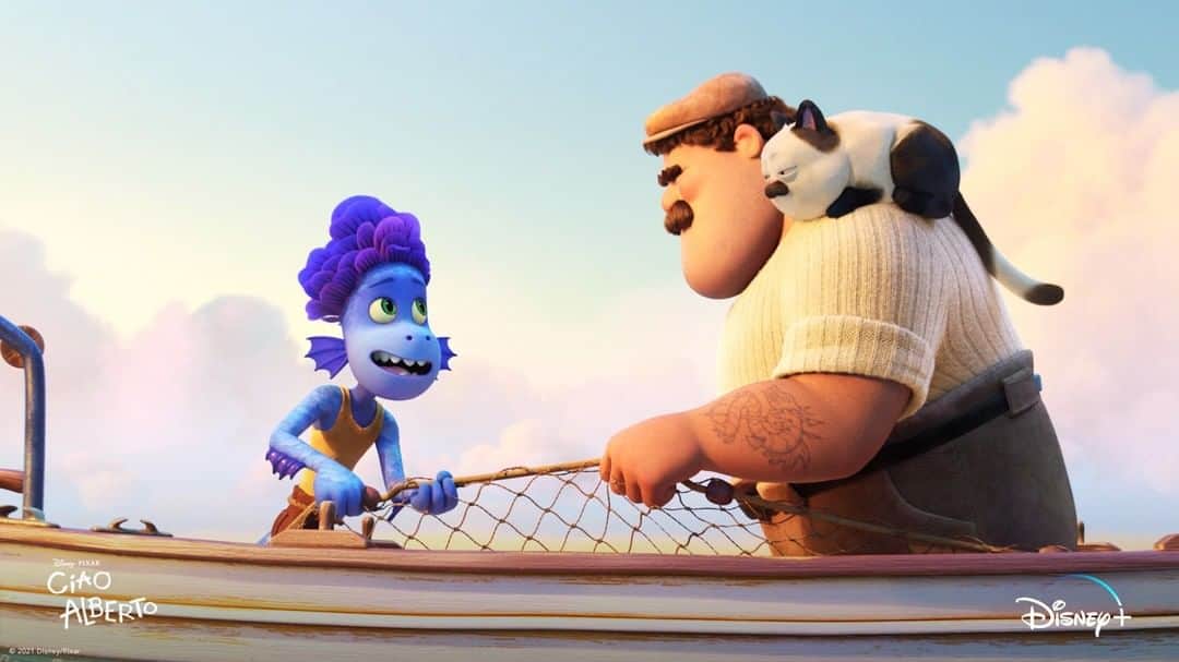 Disneyのインスタグラム：「Life in Portorosso has been a catch for Alberto.🏖🐟 With Luca away, he’s been making waves to impress his mentor Massimo, the coolest human around.  Stream Pixar’s all-new Original Short #CiaoAlberto on November 12 on @DisneyPlus.」