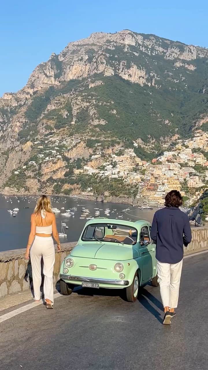 BEAUTIFUL DESTINATIONSのインスタグラム：「Living in a vintage movie with @laurandnicolas. 🍋 One of the best ways to explore the Amalfi Coast is aboard a mint green Fiat 500 from 1959. 😎  An Italian dream destination for everyone, Positano is home to the most stunning Amalfi views, unmatched beaches, irresistible restaurants, and friendly locals. Depending on your interests, it's recommended to stay at least 2-4 days in this picturesque village. 🇮🇹  Is Positano a dream destination of yours and have you been here? 💭  📽 @laurandnicolas 📍 Positano, Italy 🎶 Glenn Miller & His Orchestra - In the Mood」