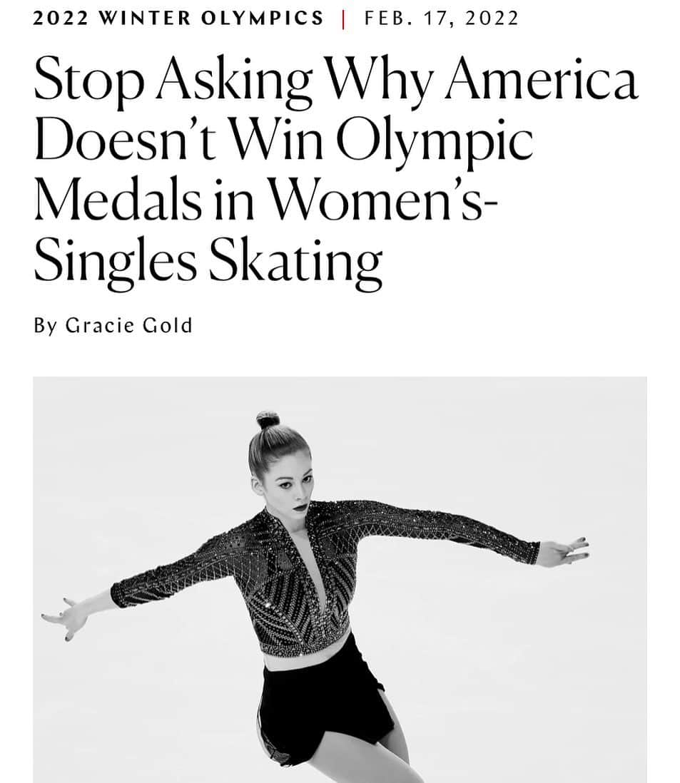 グレイシー・ゴールドのインスタグラム：「http://www.thecut.com/2022/02/america-olympic-medals-womens-singles-skating.html  I wrote about why America should stop asking why we don’t win medals in women’s skating and what we should be focusing on instead—a topic I’ll be expanding on in my memoir for @crownpublishing with Karen Crouse.」