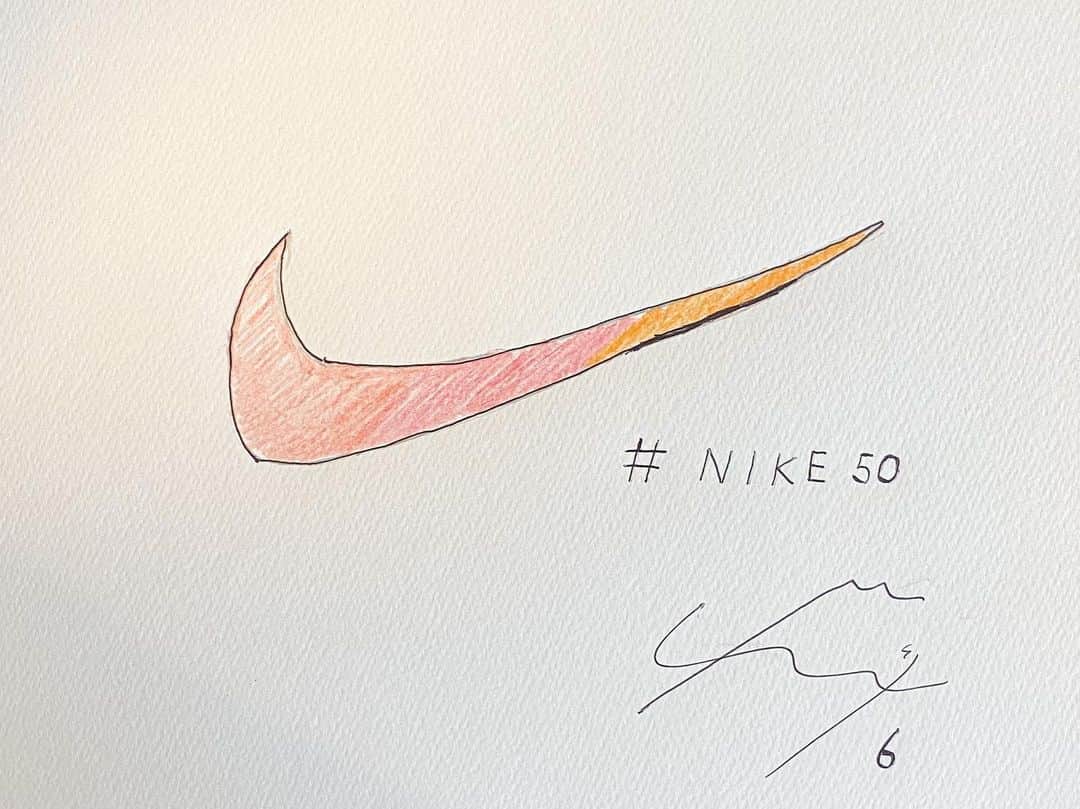 三竿健斗のインスタグラム：「ナイキ50周年おめでとうございます！ いつもありがとうございます。    #TeamNike #Nike50 #絵心ゼロ」