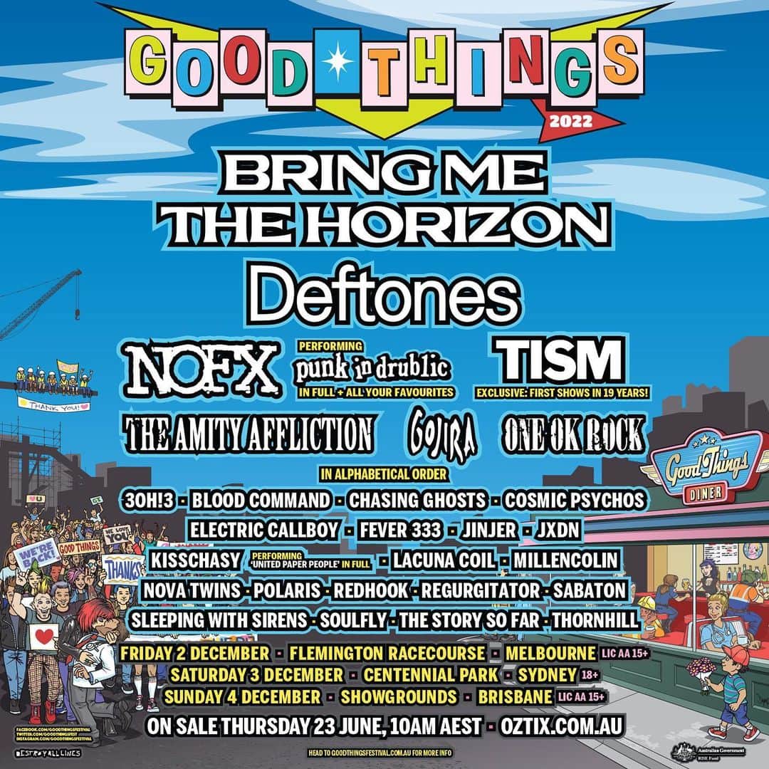 Taka のインスタグラム：「We will be performing at GOOD THINGS 2022 in Australia. Can't wait to see you all there! Official Web Site: goodthings2022.cc/OOR  #ONEOKROCK #goodthingsfestival2022」