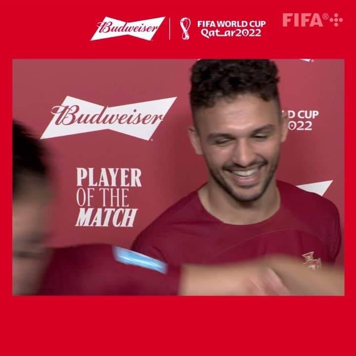 FIFAワールドカップのインスタグラム：「The first hat-trick at #Qatar2022 goes to Goncalo Ramos! ⚽ ⚽ ⚽  Portugal booked a quarter-final spot in resounding fashion, but the @budweiser Player of the Match says his team are taking it one game at a time 🙌  🇵🇹 #PORSUI🇨🇭 #POTM #YoursToTake #BringHomeTheBud」