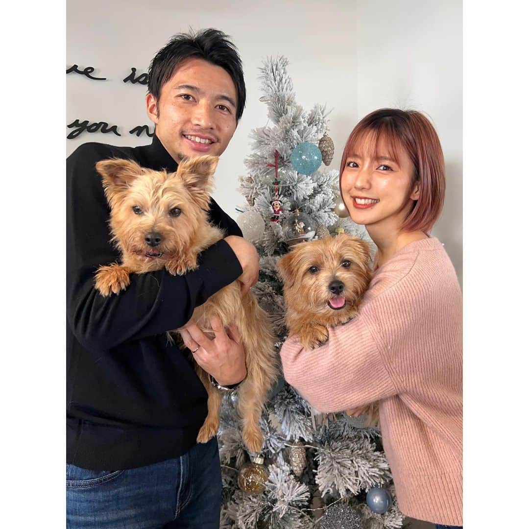 真野恵里菜のインスタグラム：「🐶🐶 Merry Christmas🎄 #家族写真 #犬のいる暮らし」