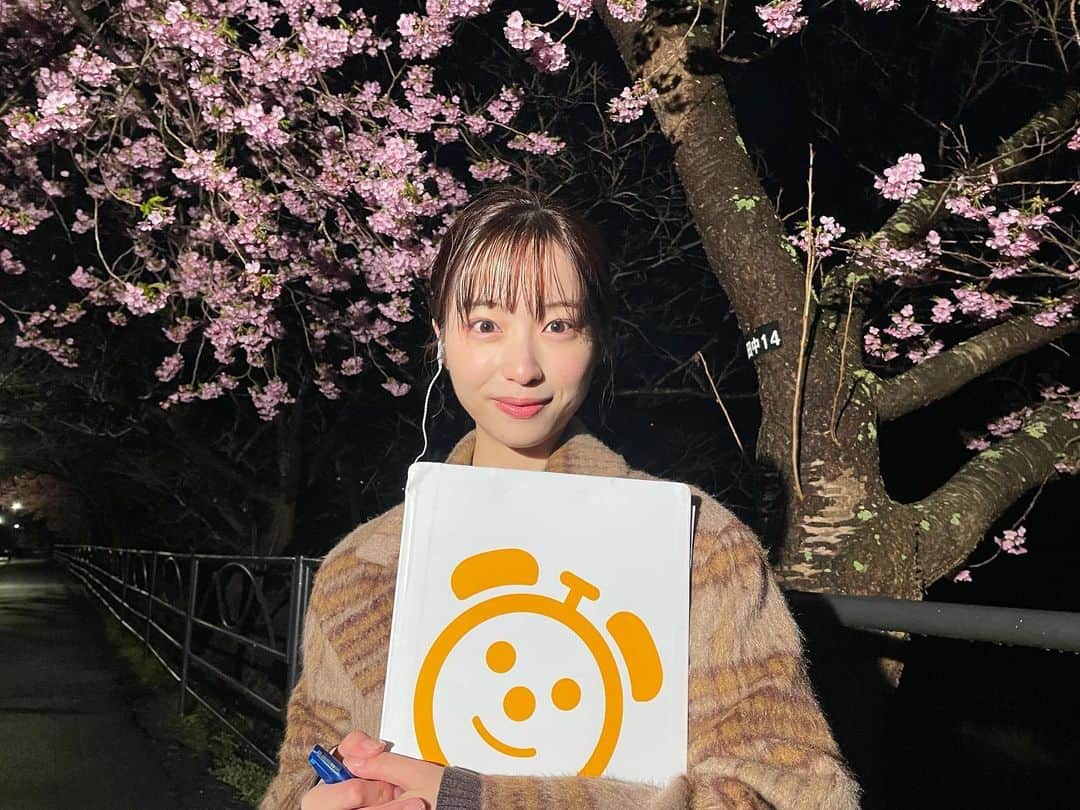林佑香のインスタグラム：「先日、静岡県河津町に中継へ🌸 夜明け前も桜がとてもきれいでした✨ 一足早く春を感じることができました〜☺️  明日からも1週間頑張りましょう〜！」